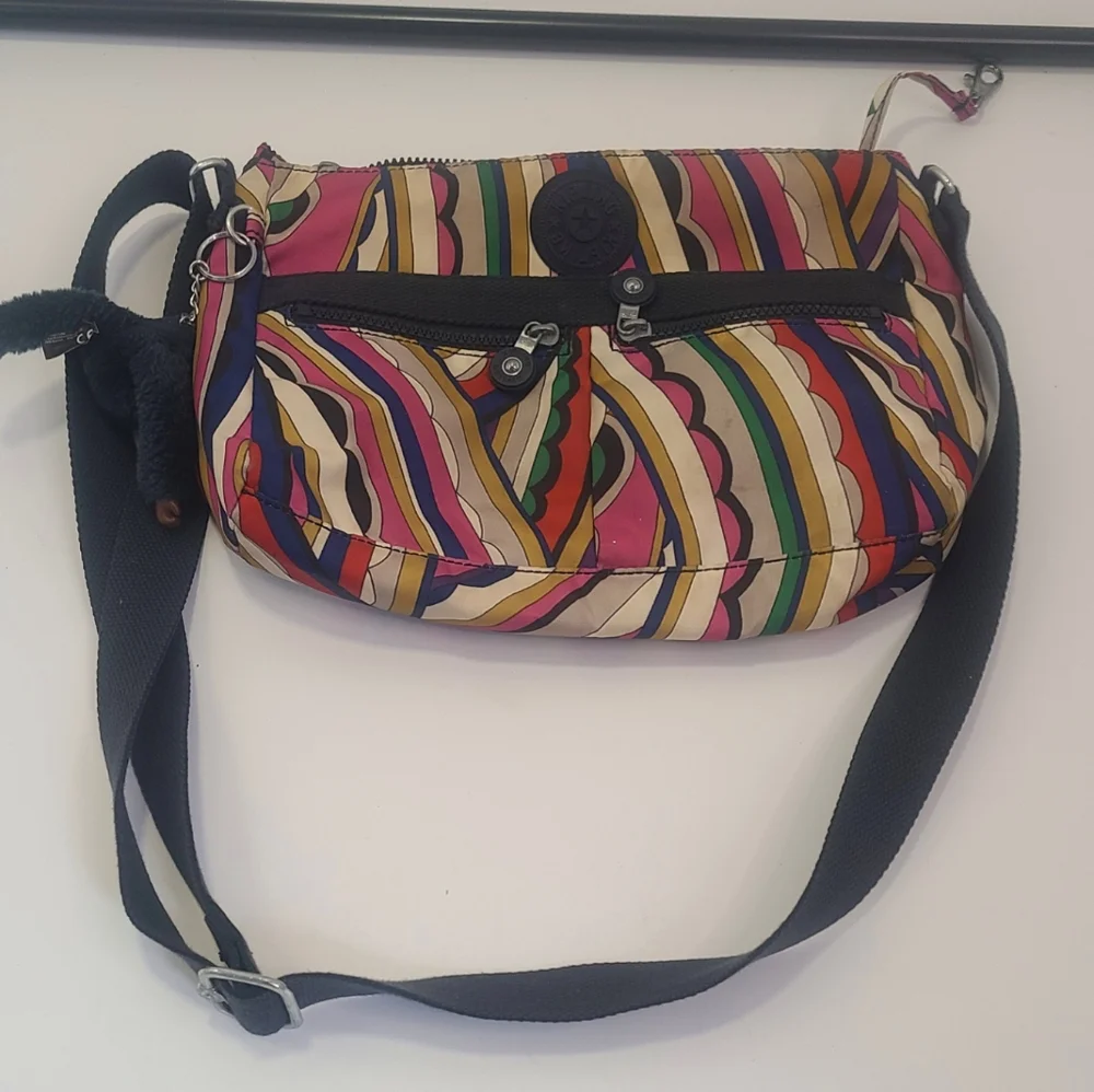 Kipling pink cream and yellow multicolor‎ swirl pattern crossbody shoulder bag